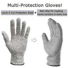 CE Certificate Level 5 Grey PU Cut Resistant Safety Work Gloves